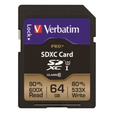 Verbatim Memóriakártya, SDXC, 64GB, Class 10 UHS-I, 90/80MB/sec, VERBATIM "PRO+" memóriakártya
