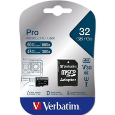 Verbatim Pro microSDHC 32 GB UHS-I V30 U3 + SD adapter memóriakártya