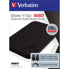 Verbatim SSD (külső memória), 256GB, USB 3.2 VERBATIM &quot;Store n Go&quot;, fekete merevlemez