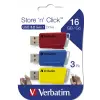 Verbatim Verbatim 16GB Store ''n'' Click USB 3.2 Red/Blue/Yellow (3db)