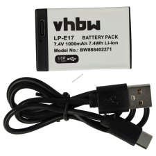 VHBW Helyettesítő akku Canon típus LP-E17, USB-C csatlakozóval, 1000mAh digitális fényképező akkumulátor