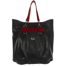 VIA 55 Nagyméretű fekete női rostbőr táska bordó fogókkal  VIA 55 kézitáska és bőrönd