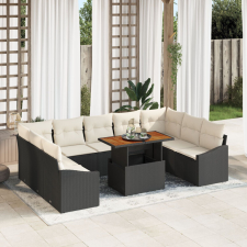 vidaXL 10 Darabos Kert Sofa Készlet Párnákkal Fekete Poli Rattan kerti bútor