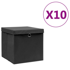 vidaXL 10 db fekete fedeles tárolódoboz 28 x 28 x 28 cm bútor