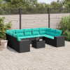 vidaXL 10 db fekete polyrattan kerti kanapégarnitúra párnákkal