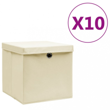 vidaXL 10 db krémszínű fedeles tárolódoboz 28 x 28 x 28 cm bútor