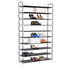 vidaXL 10 polcos fekete fém/nem szőtt kelme cipőtartó (245630) bútor