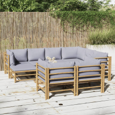 vidaXL 10 részes bambusz kerti ülőgarnitúra világosszürke párnákkal kerti bútor