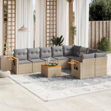 vidaXL 10 részes bézs polyrattan kerti ülőgarnitúra párnával kerti bútor