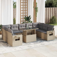 vidaXL 10 részes bézs polyrattan kerti ülőgarnitúra párnával kerti bútor