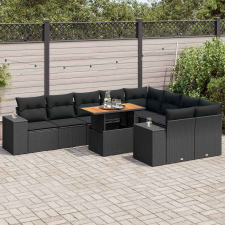 vidaXL 10 részes fekete polyrattan akácfa kerti ülőgarnitúra párnákkal kerti bútor