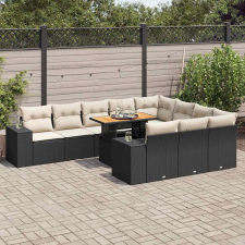 vidaXL 10 részes fekete polyrattan akácfa kerti ülőgarnitúra párnákkal kerti bútor