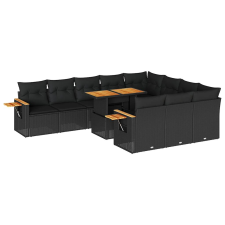 vidaXL 10 részes fekete polyrattan akácfa kerti ülőgarnitúra párnákkal (3327646) kerti bútor