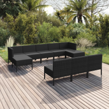vidaXL 10 részes fekete polyrattan kerti bútorszett párnákkal kerti bútor