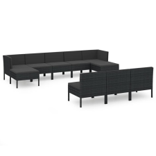 vidaXL 10 részes fekete polyrattan kerti bútorszett párnákkal (3094569) kerti bútor
