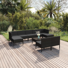 vidaXL 10 részes fekete polyrattan kerti ülőgarnitúra párnákkal kerti bútor