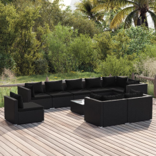 vidaXL 10-részes fekete polyrattan kerti ülőgarnitúra párnákkal kerti bútor