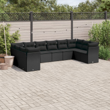 vidaXL 10 részes fekete polyrattan kerti ülőgarnitúra párnákkal kerti bútor