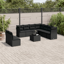 vidaXL 10 részes fekete polyrattan kerti ülőgarnitúra párnákkal kerti bútor