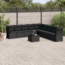 vidaXL 10 részes fekete polyrattan kerti ülőgarnitúra párnákkal kerti bútor