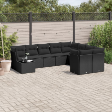 vidaXL 10 részes fekete polyrattan kerti ülőgarnitúra párnákkal kerti bútor