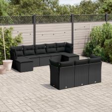 vidaXL 10 részes fekete polyrattan kerti ülőgarnitúra párnákkal kerti bútor