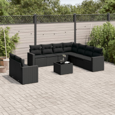 vidaXL 10 részes fekete polyrattan kerti ülőgarnitúra párnákkal kerti bútor