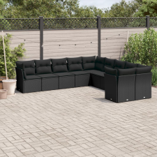 vidaXL 10 részes fekete polyrattan kerti ülőgarnitúra párnákkal kerti bútor