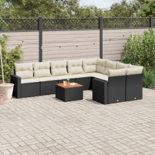 vidaXL 10 részes fekete polyrattan kerti ülőgarnitúra párnákkal kerti bútor