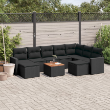 vidaXL 10 részes fekete polyrattan kerti ülőgarnitúra párnákkal kerti bútor