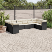 vidaXL 10 részes fekete polyrattan kerti ülőgarnitúra párnákkal kerti bútor