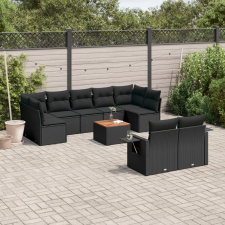vidaXL 10 részes fekete polyrattan kerti ülőgarnitúra párnákkal kerti bútor