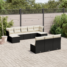 vidaXL 10 részes fekete polyrattan kerti ülőgarnitúra párnákkal kerti bútor