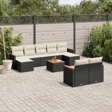 vidaXL 10 részes fekete polyrattan kerti ülőgarnitúra párnákkal kerti bútor