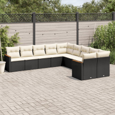 vidaXL 10 részes fekete polyrattan kerti ülőgarnitúra párnákkal kerti bútor