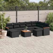 vidaXL 10 részes fekete polyrattan kerti ülőgarnitúra párnákkal kerti bútor