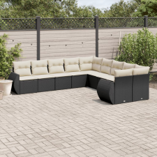 vidaXL 10 részes fekete polyrattan kerti ülőgarnitúra párnákkal kerti bútor