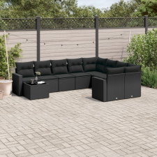 vidaXL 10 részes fekete polyrattan kerti ülőgarnitúra párnákkal kerti bútor