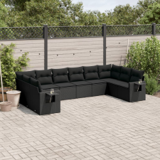 vidaXL 10 részes fekete polyrattan kerti ülőgarnitúra párnákkal kerti bútor