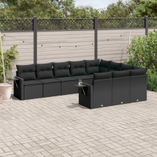 vidaXL 10 részes fekete polyrattan kerti ülőgarnitúra párnákkal kerti bútor