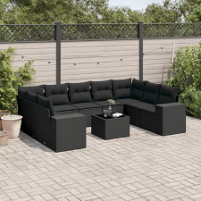 vidaXL 10 részes fekete polyrattan kerti ülőgarnitúra párnákkal kerti bútor