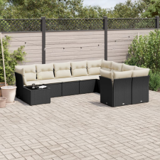 vidaXL 10 részes fekete polyrattan kerti ülőgarnitúra párnákkal kerti bútor