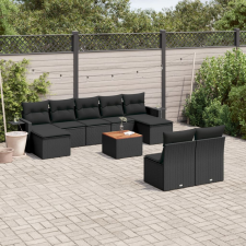 vidaXL 10 részes fekete polyrattan kerti ülőgarnitúra párnákkal kerti bútor