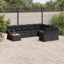 vidaXL 10 részes fekete polyrattan kerti ülőgarnitúra párnákkal kerti bútor