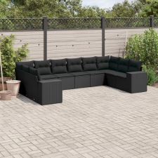 vidaXL 10 részes fekete polyrattan kerti ülőgarnitúra párnákkal kerti bútor