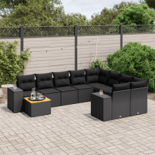 vidaXL 10 részes fekete polyrattan kerti ülőgarnitúra párnákkal kerti bútor