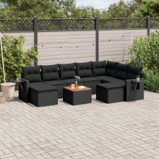 vidaXL 10 részes fekete polyrattan kerti ülőgarnitúra párnákkal kerti bútor