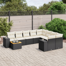 vidaXL 10 részes fekete polyrattan kerti ülőgarnitúra párnákkal kerti bútor