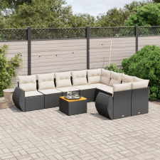 vidaXL 10 részes fekete polyrattan kerti ülőgarnitúra párnákkal kerti bútor