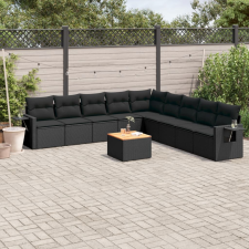 vidaXL 10 részes fekete polyrattan kerti ülőgarnitúra párnákkal kerti bútor